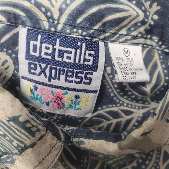 Detail Express 100% Silk Vintage Button Up Shirt Size Medium M. Lightweight - Picture 8 of 9